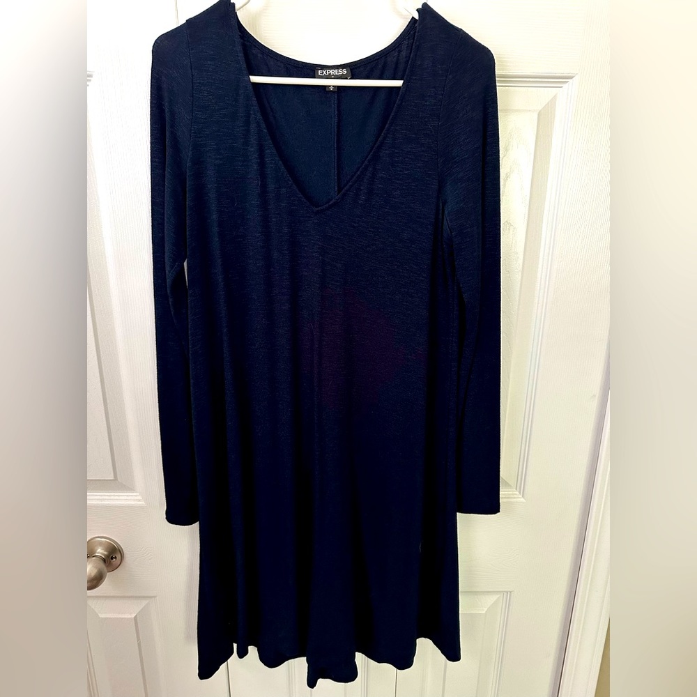 Express Long Sleeve Casual Dress, Navy, Size M